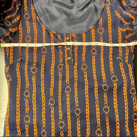 Shoshanna Silk Chain Print Shift Dress Navy Sz 8 - Picture 3 of 4